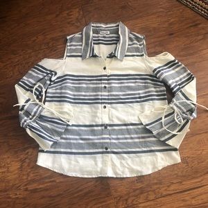 Splendid striped cold shoulder bell sleeve button up